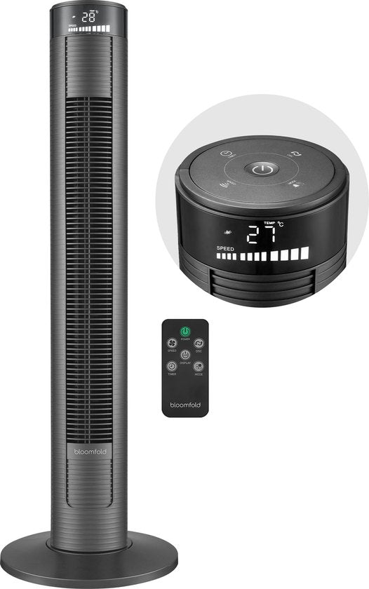 Bloomfold Toren Ventilator - 96,5 cm - Zwart - Afstandsbediening - Slaapstand - 12 uur Timer - Full Led Display