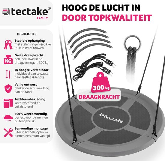 tectake® nestschommel - mandschommel met een draagvermogen tot 300 kg - schommel voor kinderen en volwassenen - buitentuinschommel of binnenhangstoel - speelgoed voor in de tuin of kinderkamer (AFMETINGEN Ø 120 cm)