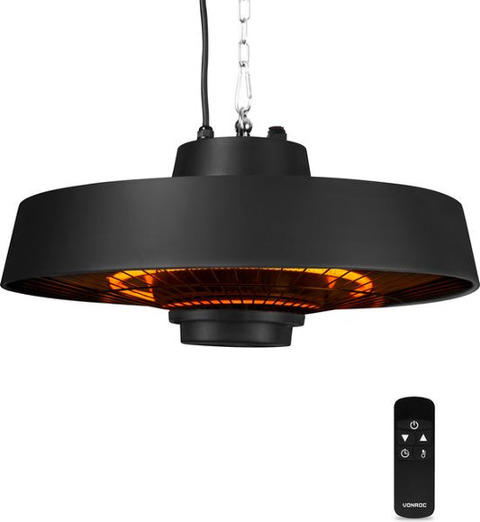 VONROC Terrasverwarmer – Hangend & Infrarood – 2000 W – 50 x 50 x 25 cm – Zwart