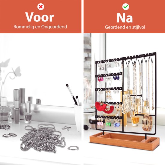 Posity Sieradenrekje – Sieradenhouder – Oorbellenrekje – Juwelen houder – Voor kettingen/armbanden/ringen/Juwelen – Hout & metaal – Zwart
