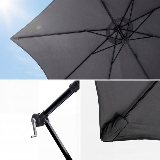 Tristar Zweefparasol - 300cm Rond - Tuin - Verstelbare Hoogte - Incl. kruisvoet & Beschermhoes - PA-7905 - Antraciet