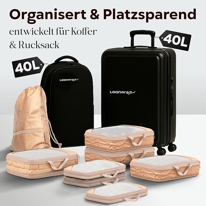 loonara Travel Reisorganizer set beige 4pcs