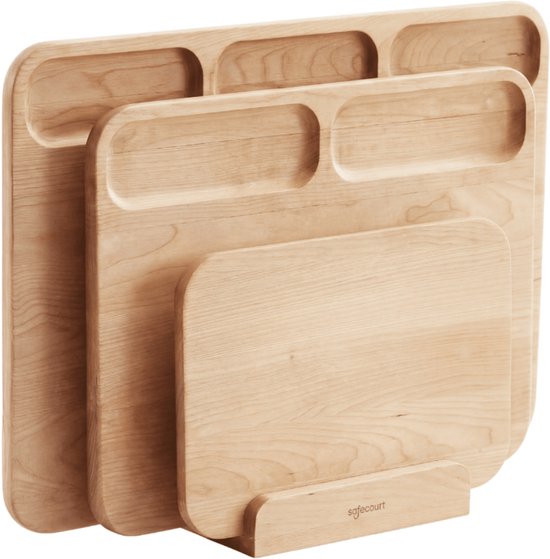 Safecourt Kitchen 3 delige houten snijplanken set [100% vrij van microplastics] - inclusief opbergstand - FSC gecertificeerd berkenhout