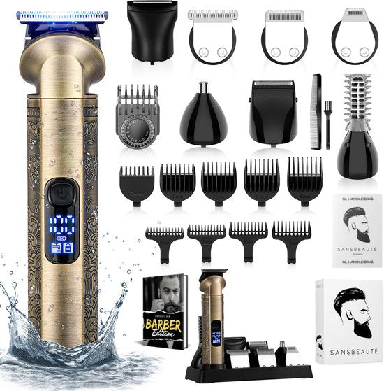Sansbeauté 8-in-1 Baardtrimmer Mannen - Trimmer voor Baard en Lichaam - 0.5-15MM - Incl. 8 opzetstukken - Waterproof - All in One - Bodygroomer Mannen - Snor Trimmer - Tondeuse Barbe - Beard Trimmer - Trimapparaat - Multigroomer