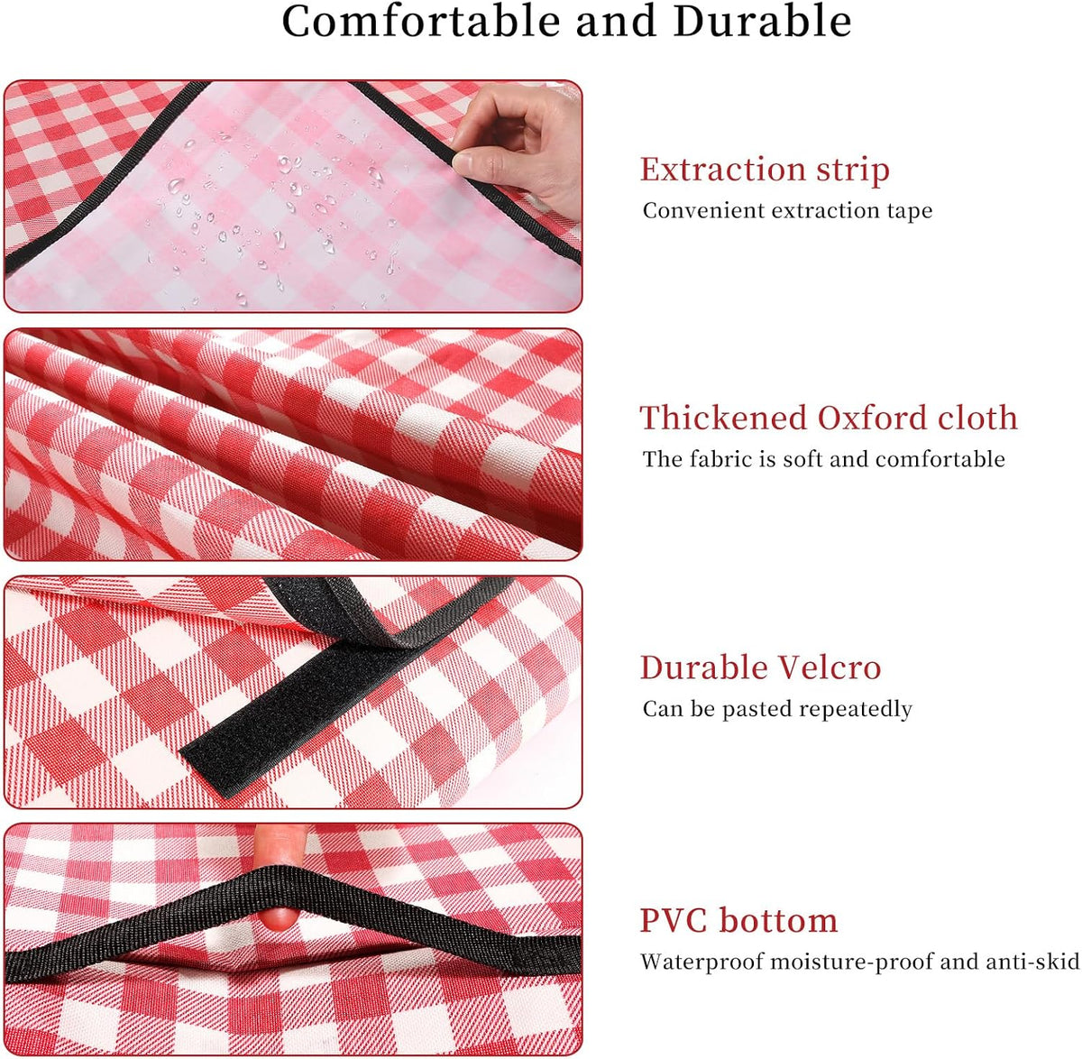 GUSUWU Picknickdeken – Waterdicht en Opvouwbaar – Rood Geruit – 200 x 200 cm