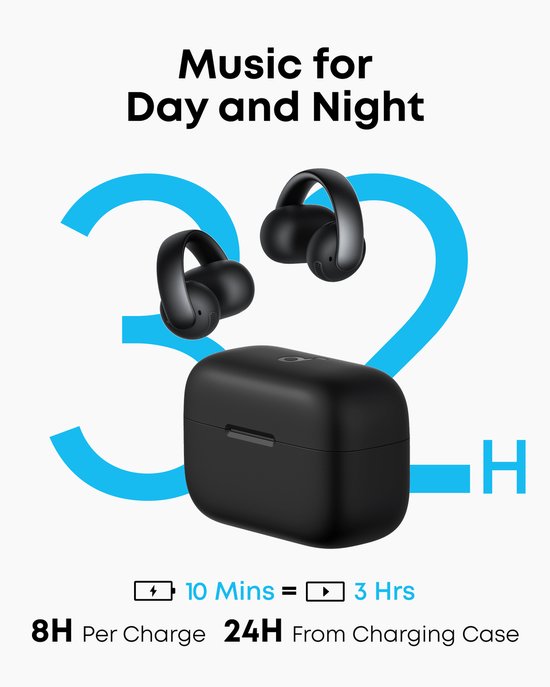 soundcore AeroClip by Anker - Oordopjes met open oor - Clip-on hoofdtelefoon - Adaptief comfort - Heldere gesprekken met 4 microfoons en AI - Stabiele pasvorm - 12mm drivers voor helder geluid - Open