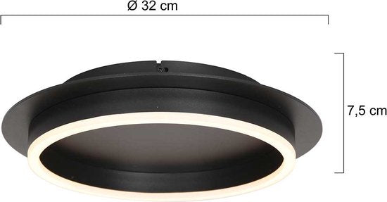 Plafonnieres Ringlux 3655ZW zwarte plafondlamp Ø32 cm met warm LED licht, metaal en kunststof, trendy design, merk Steinhauer