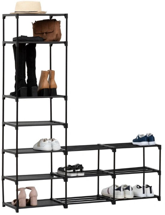 Modulair schoenenrek 8 etages voor 32 paar Five® - Zwart - Eenvoudig monteerbaar