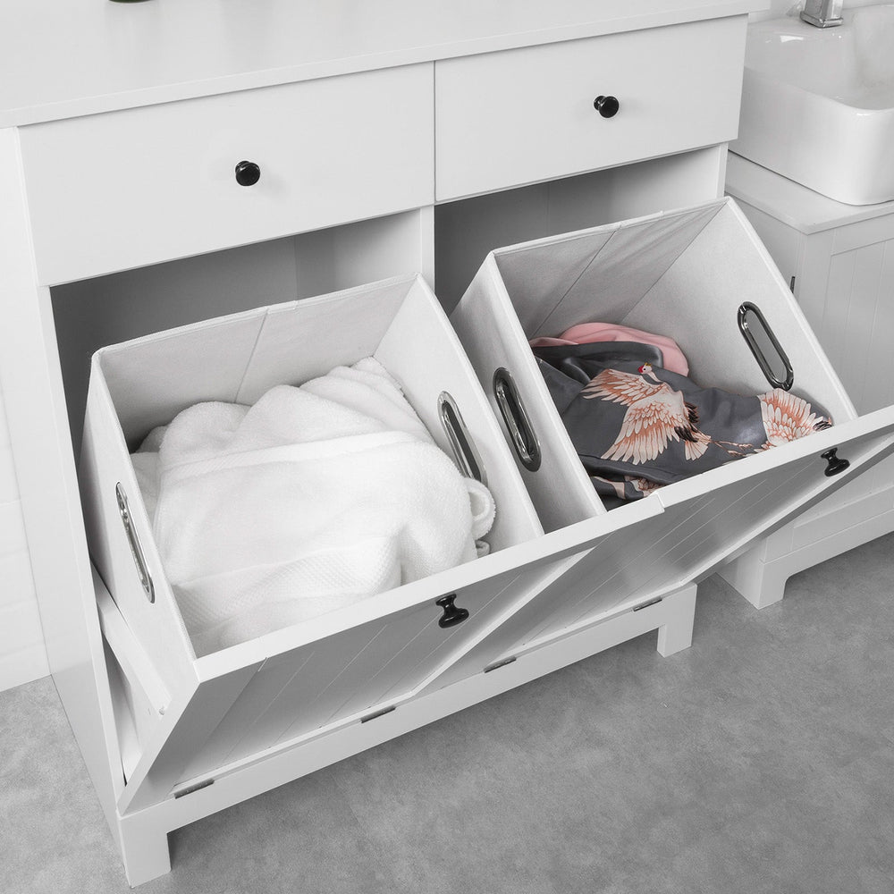 SoBuy BZR33-W Badkamerkast - Met 2 Wasmanden - Met 2 Laden - Wit - 78x90x38 cm