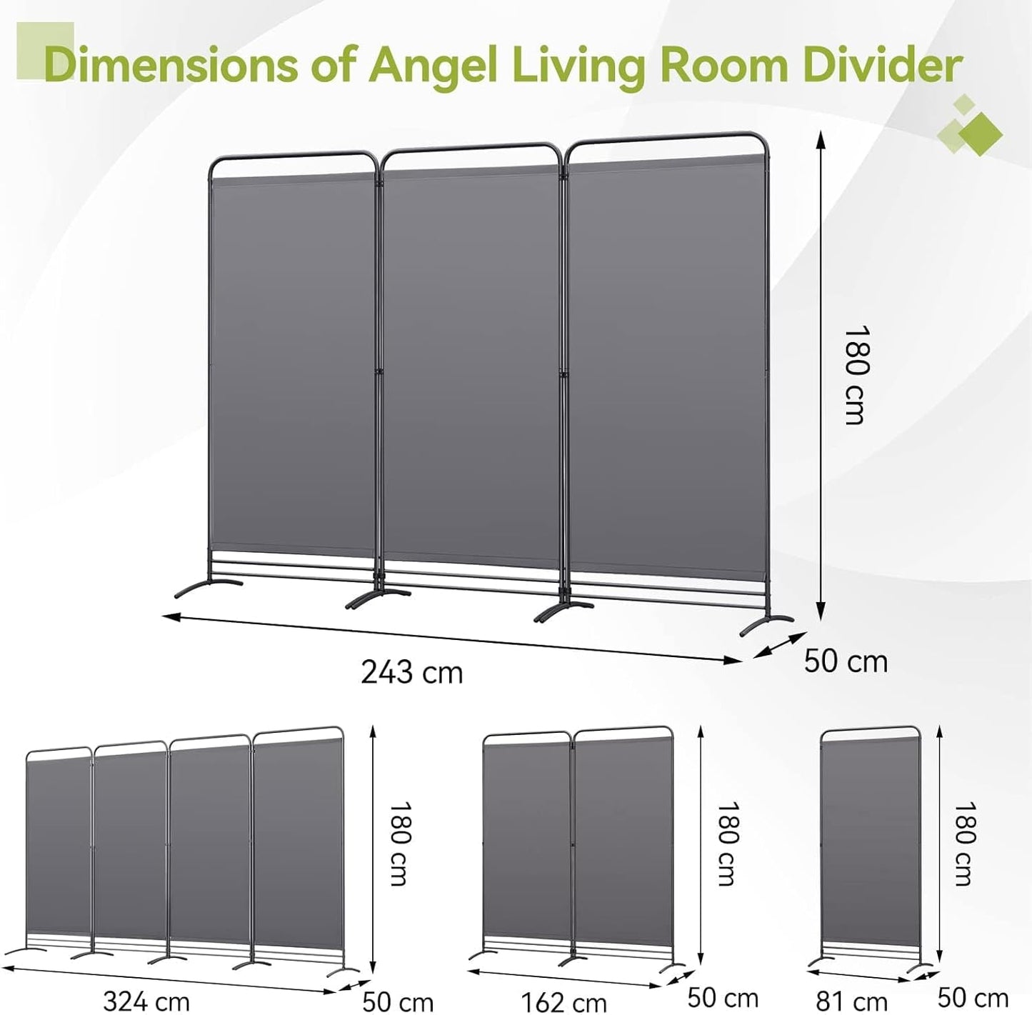 Angel Living Kamerscherm - 3 Panelen - 243 x 180 cm - Binnen & Buiten - Grijs
