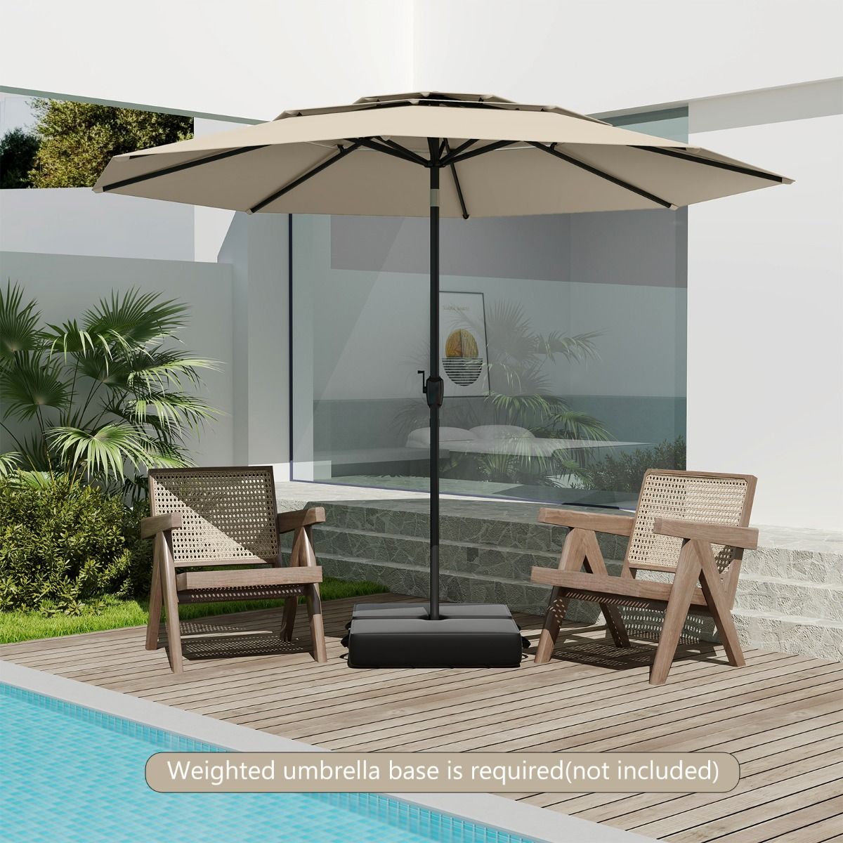 Coast Tafelparasol - 3-laags geventileerd - Kantelbaar met handslinger - 300 cm rond - Beige