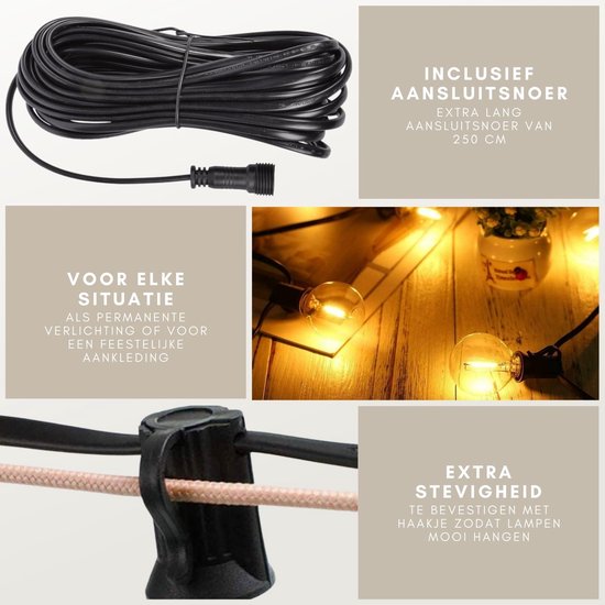 a sunny day Lichtsnoer buiten - Lichtslinger - Inclusief 25 XL Led lampen voor buiten - 7,5 meter - Prikkabel - Lichtsnoer binnen - Prikkabel binnen - Lichtsnoer tuin - Warm wit licht