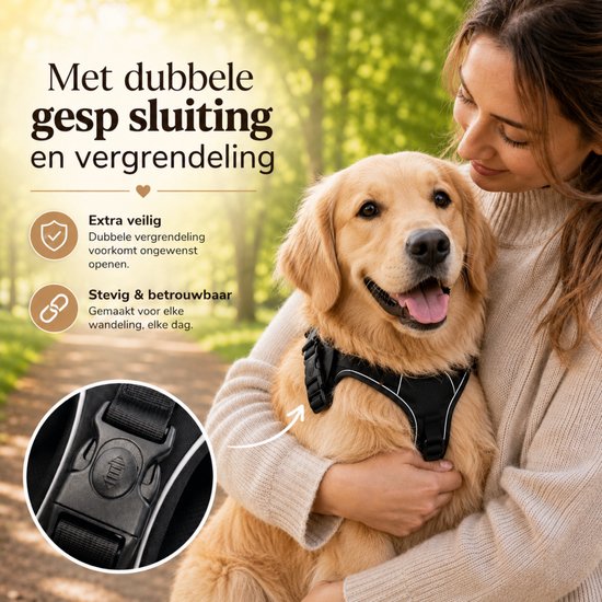 By Cee Cee Hondentuigje Hondenharnas - Anti Trek Tuig - Y Tuig Hond – Reflecterend Honden Tuigje – Zwart – Maat XL