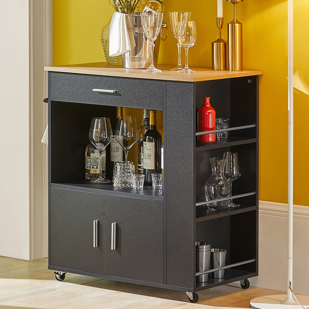 SoBuy FKW113-SCH Multifunctionele Keukentrolley met Wielen – 82x46x88 cm – Zwart