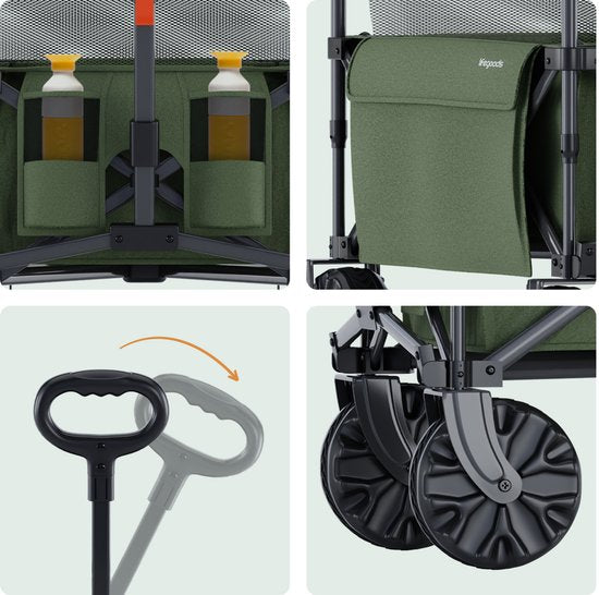 LifeGoods Bolderkar - Opvouwbare Bolderwagen - 100KG - 230L - Verhoogbaar - Met Beschermhoes - Groen