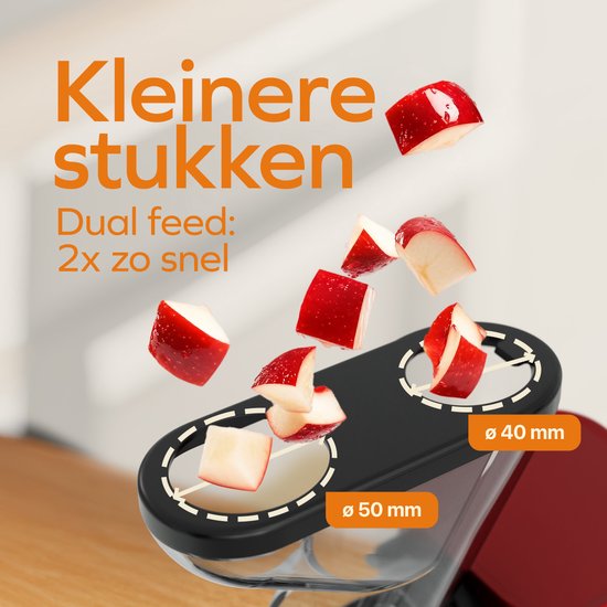 KitchenBrothers Slowjuicer - Mini Juicer - Groenten en Fruitpers - 40 mm en 50 mm invoer - 400 ml - Rood