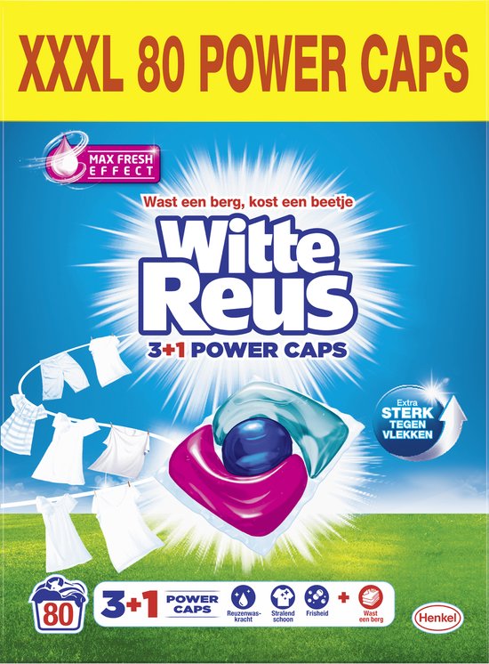 Witte Reus Power Caps Wascapsules - Wasmiddel Capsules - Voordeelverpakking - 2x40 wasbeurten