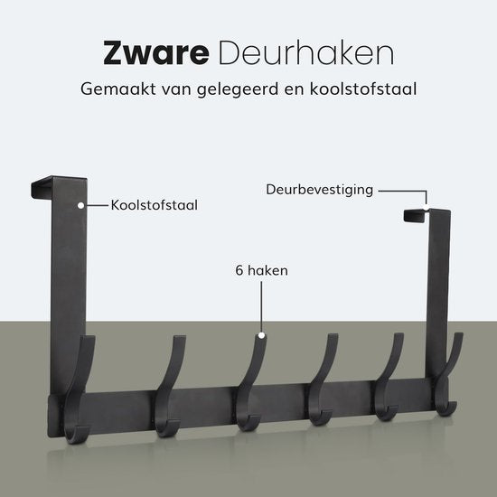 Deur kapstok - 12 haken - RVS - Hangend - Kapstokken - Kleer - Kleding - Hangers - Haak - Vintage - Industrieel - Garde robe - Zwart - Luft