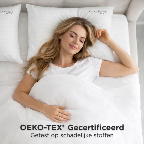 CozySense® Hoofdkussen - Set van 2 - 50x70 CM - Premium Slaapkussen - 100% Katoenen Tijk - Pillow - Ondersteunend Kussen voor Zij-, Buik- en Rugslapers