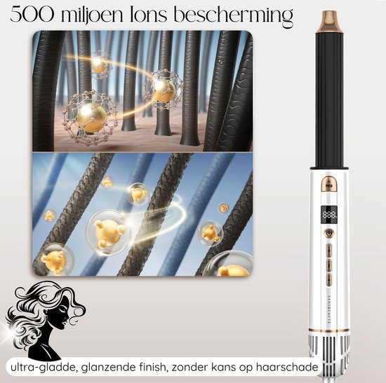 Sansbeauté Multistyler – 8-in-1 Airstyler & Föhnborstel – 1400 W – Goud/Wit
