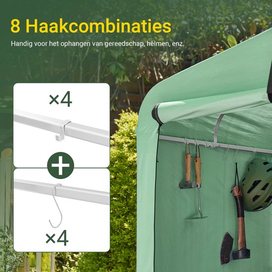 SoBuy KLS11-L-GR Tuinhuis, Waterdichte Buitenkast, Motorstalling met Haken, Fietsgarage en Gereedschapberging, Fietsenstalling, Opslagruimte, Groen, 159x219x165 cm