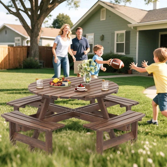 Coast Picknicktafelset - 166,5x166,5x76 cm - 8-Persoons - Hout - Parasolgat - Bruin