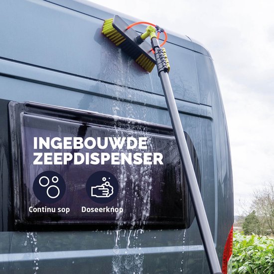 BREND BR-2237 Telescopische Wasborstel Uitschuifbaar tot 7 Meter – 5-Delige Waterborstel met Zeepdispenser – Voor Gevels, Dakpannen en Zonnepanelen