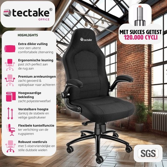 tectake® - bureaustoel gamingchair - luxe burostoel kantoorstoel - racingstoel burostoel gamestoel Springsteen - zwart