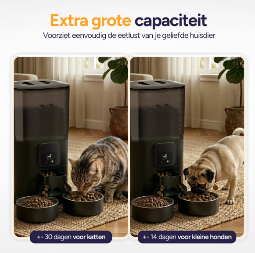 Viervoeter Feed Dual Voerautomaat - Zwart - 28 x 22 x 36 cm - 7L, Dubbele Bak, App & WiFi