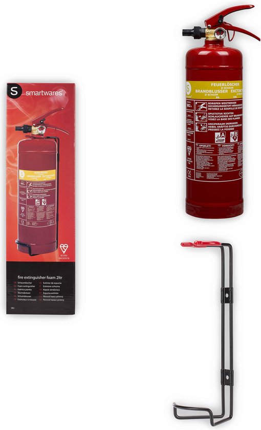 Smartwares 10.014.97 Brandblusser - 2 Liter - Schuim - Inclusief ophangbeugel - Brandklasse AB - BSI Gecertificeerd