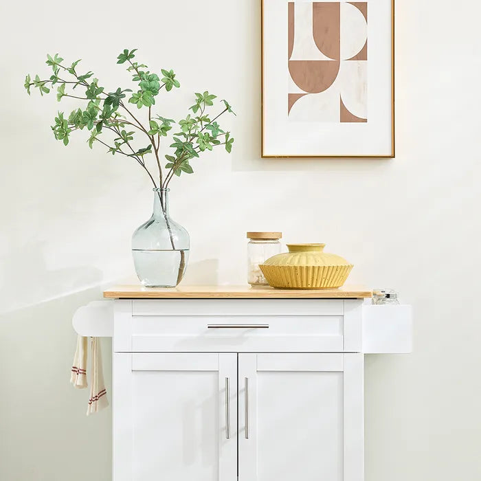 Keukentrolley Wit/Bamboe - 83 x 46 x 91 cm - Met Lade en Wielen
