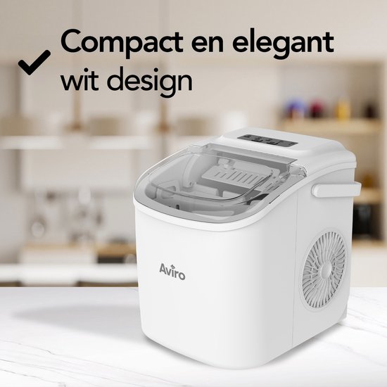 Aviro IJsblokjesmachine - 1,3L - Met IJsschep - Zelfreinigingsfunctie - 12KG / 24U - 9 Blokjes / 6 Min - Wit