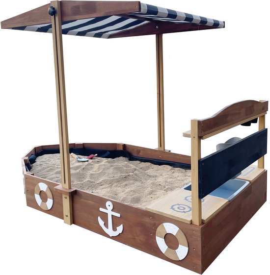 AXI Dora Boot zandbak met speelkeuken en dak (UV50) 160 x 100 cm Antraciet/bruin – Met krijtbord en opbergruimte - Inclusief gronddoek - 10 jaar garantie!