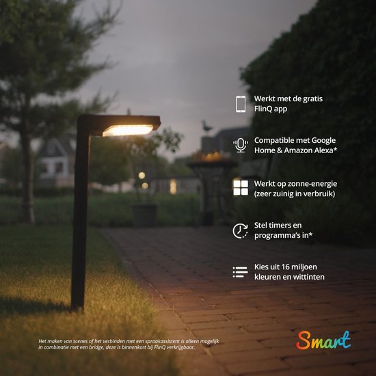 FlinQ Gaia - Smart Solar Tuinlamp- Solar Tuinverlichting - Zonne-energie - Wit en Gekleurd licht - Bewegingssensor - 2-pack - Zwart