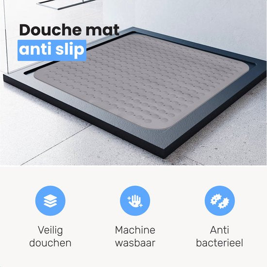 Luft Douche en Bad mat - 48 x 48 cm - Antislip - Grijs - Met zuignappen - Geschikt voor badkamer en douche - Veilig en Stevig