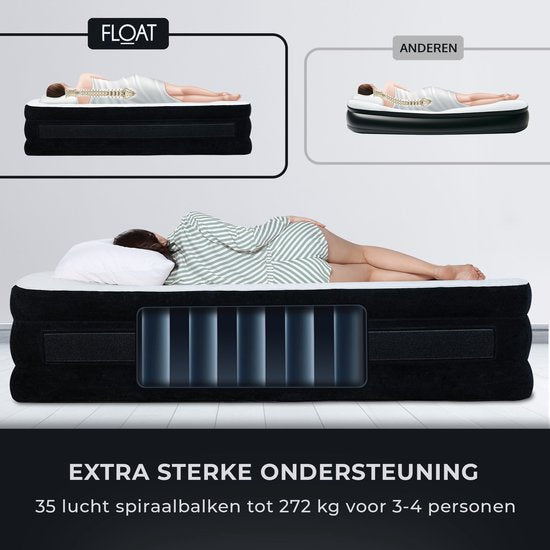 FLOAT VersaVento - 2 Persoons luchtbed met ingebouwde elektrische pomp - < 3 minuten snel opgeblazen - Inclusief 2 opbergzakken met klittenband, draagtas en reparatiekit - 152 x 203 x 52 cm - Zelfopblazend - Twee persoons - Queen