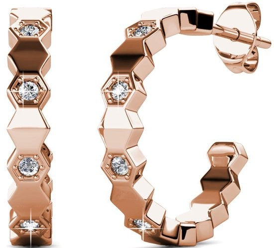 Yolora – Dames Oorbellen Oorringen – Diameter 20 mm & Kalpa Camaka Kristallen – Voorzien Van 18k Roségoud Plating En Luxe Giftbox – Voor Moederdag En Verjaardagen – Rosé 18k Roségoud Verguld