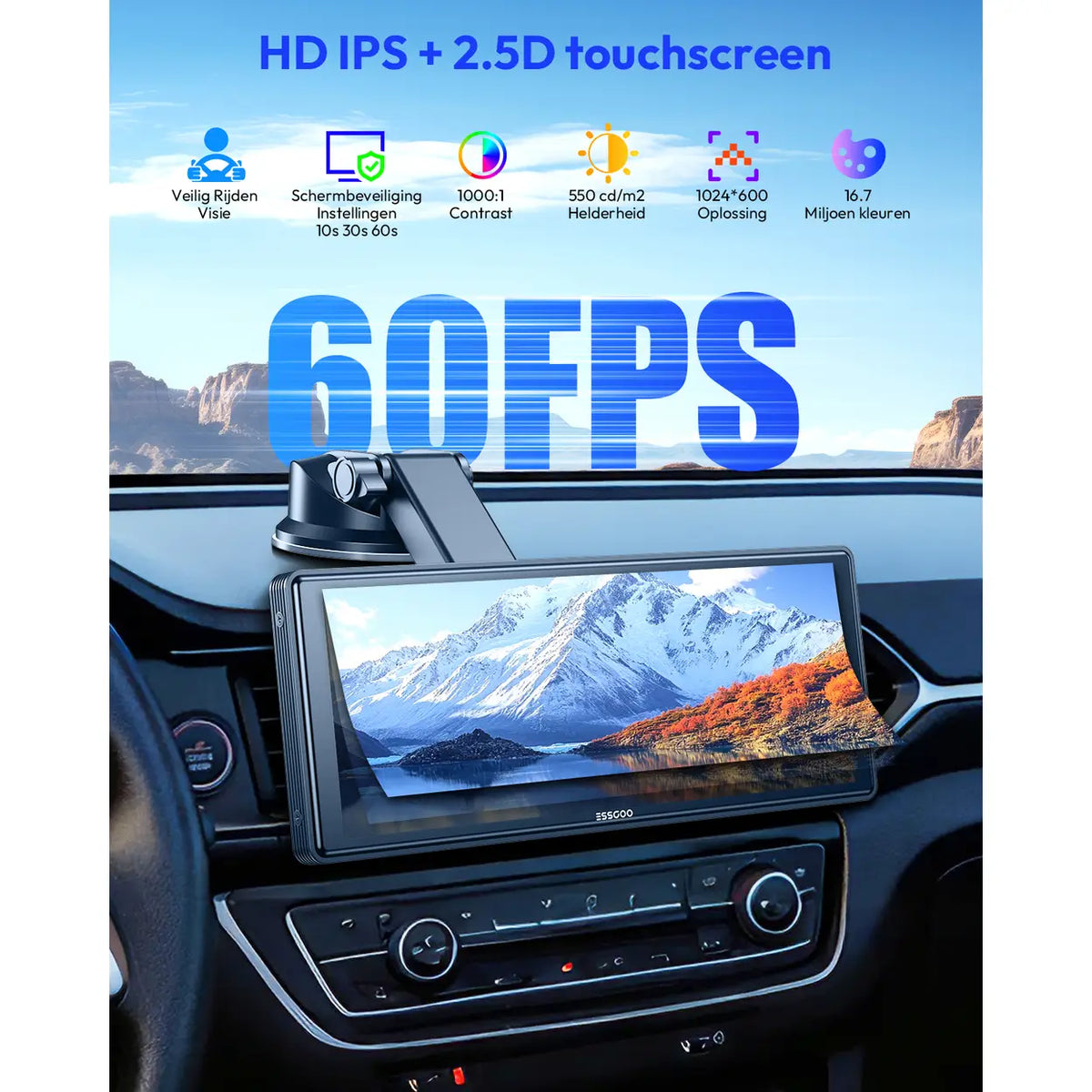 ESSGOO draagbaar CarPlay-scherm 10,26 inch - draadloos