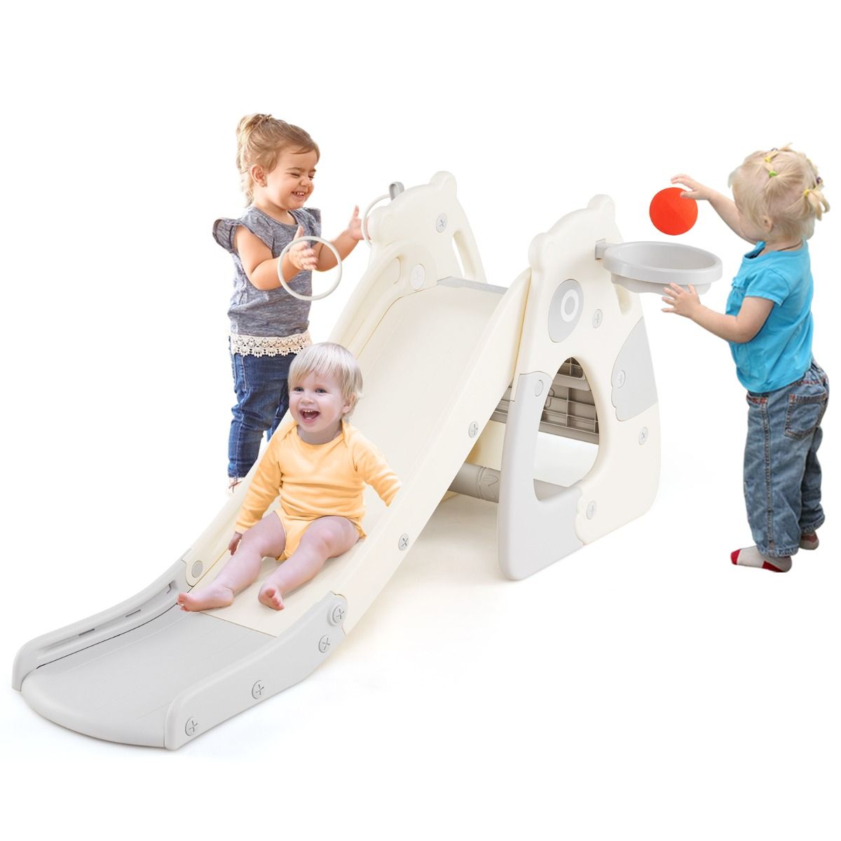 Coast Opvouwbare Peuter Glijbaan - 4-in-1 Klimstructuur - Basketbalring - Grijs