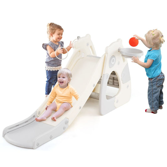 Coast Opvouwbare Peuter Glijbaan - 4-in-1 Klimstructuur - Basketbalring - Grijs