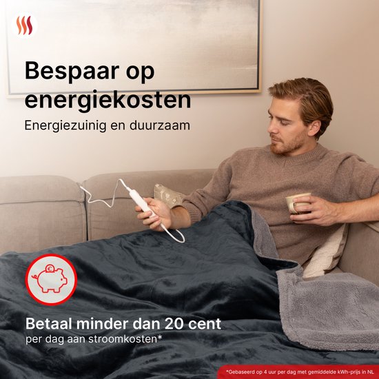 Seranova Elektrische Deken XXL - 180x160 cm - 2 persoons Bovendeken - Warmtedeken - Dubbelzijdig - Fleece Sherpa - Antraciet Grijs
