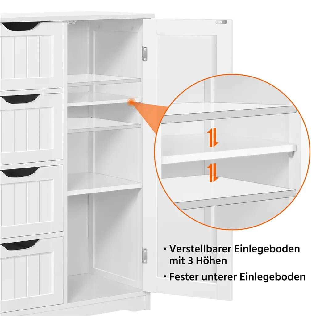 Yaheetech Badkamerkast met 4 Laden en Verstelbare Planken - Wit - 66 x 35 x 90 cm