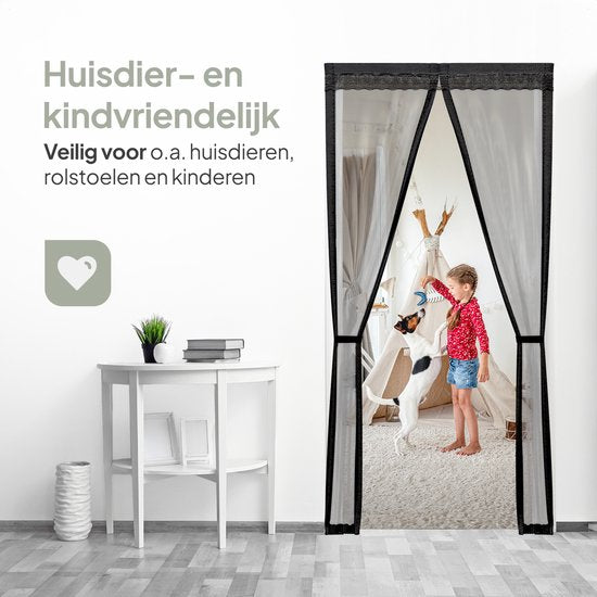O'DADDY Deurgordijn Deluxe FIBER - Magnetisch Vliegengordijn - Voor Nieuwbouw en Standaard Deuren - Eenvoudige Installatie - Zwarte Hor - 92x210 cm