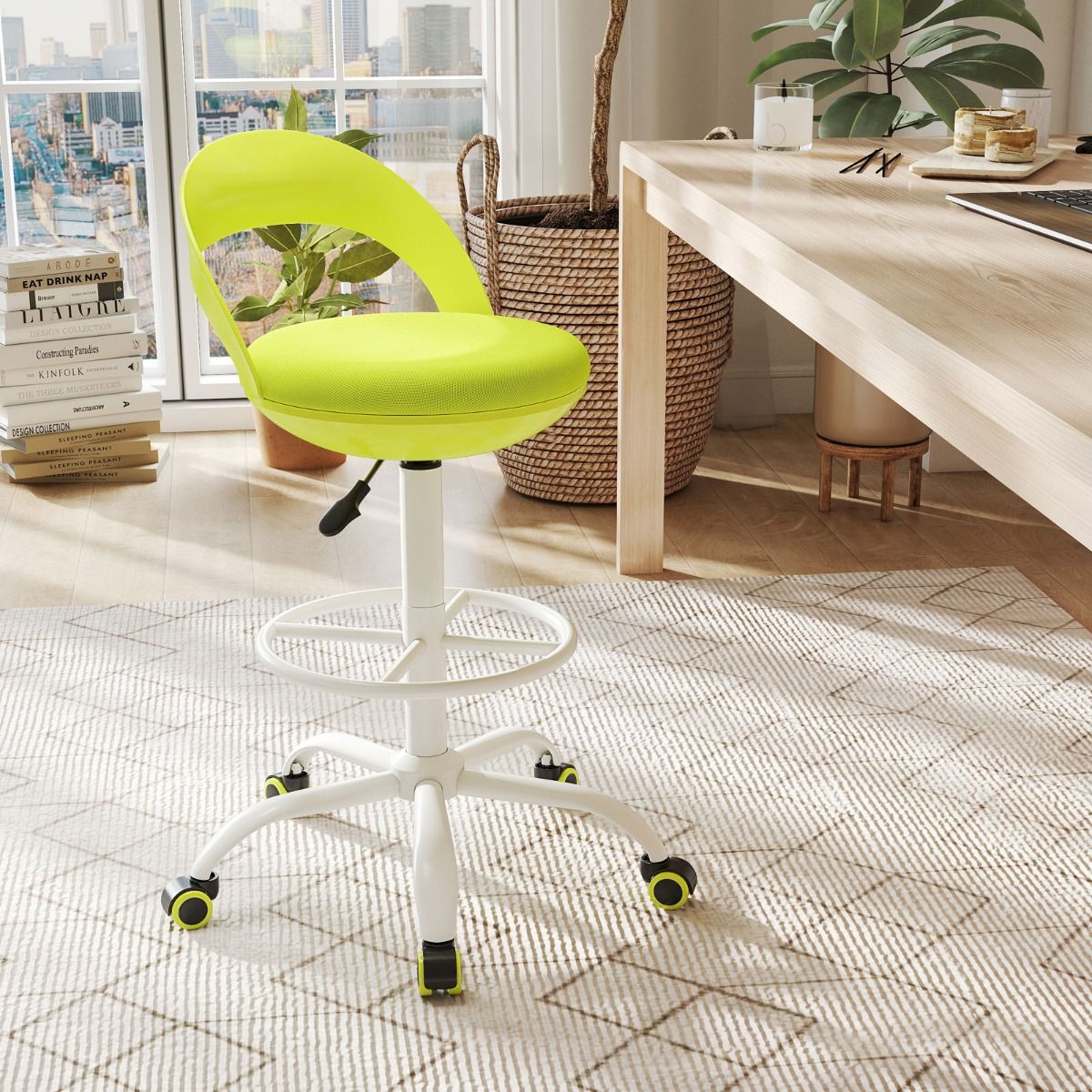 Coast Verstelbare Werkstoel met Wielen - Ergonomische draaikruk - Kunstlederen zitting - Groen