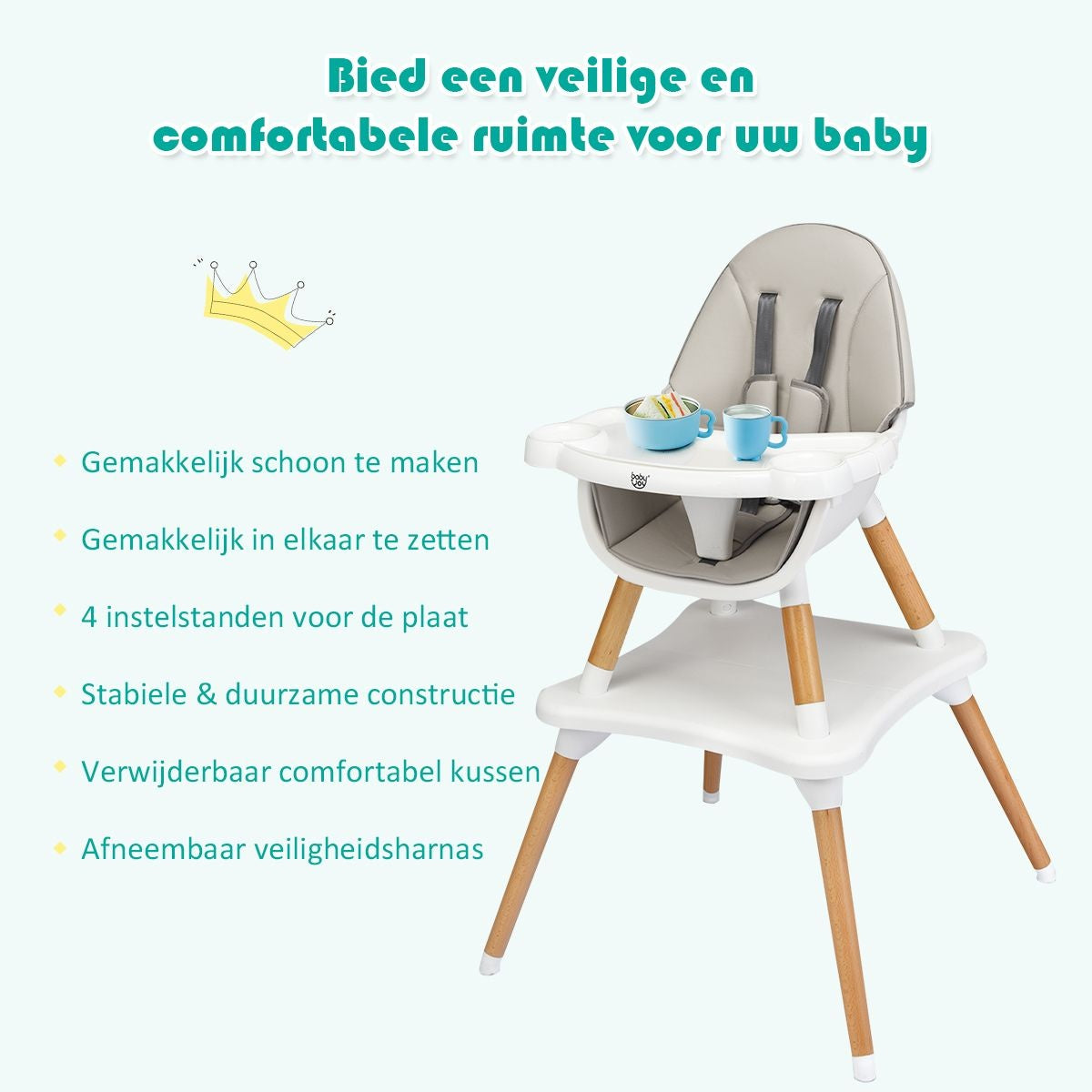 Coast 4-in-1 Babystoel Eetstoel - In Hoogte Verstelbaar - Grijs