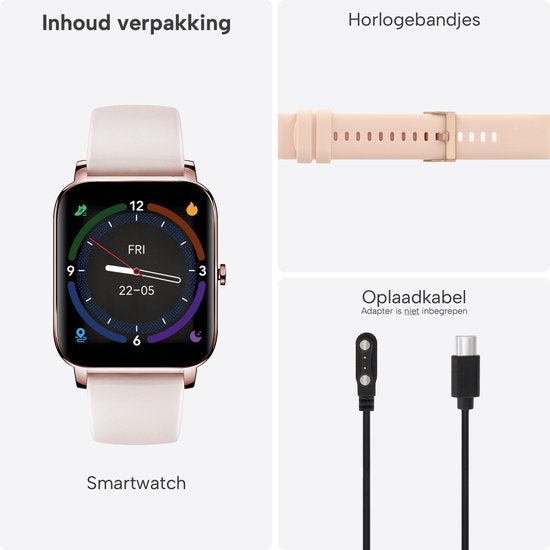 Smartwatch voor Dames en Heren - Stappenteller, Bloeddrukmeter en Hartslagmeter - Sporthorloge - Spatwaterdicht – Roze - BREND BR-2223