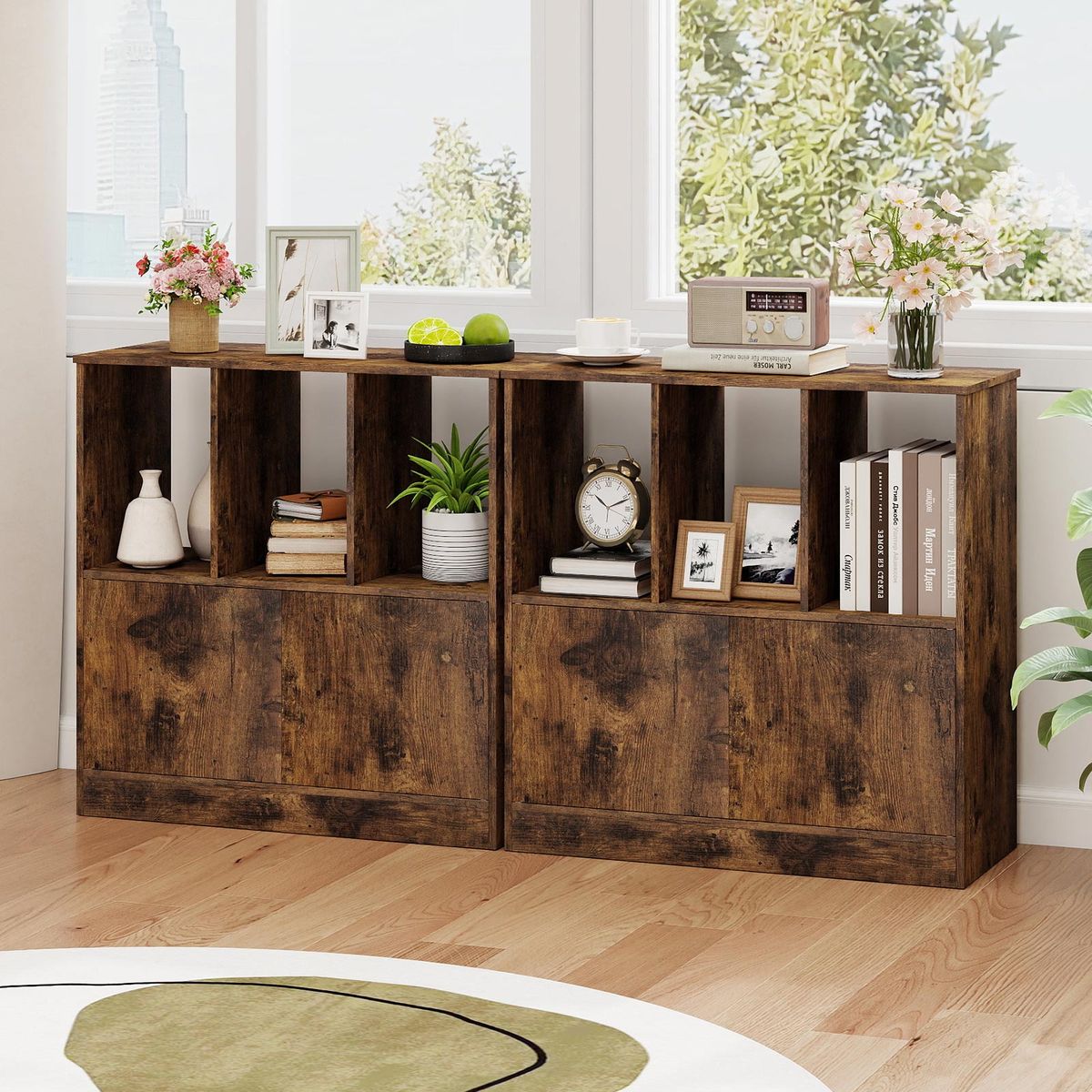 Coast Boekenkast met 3 open vakken en 2 deuren - modern design - bruin - 70 x 30 x 70 cm