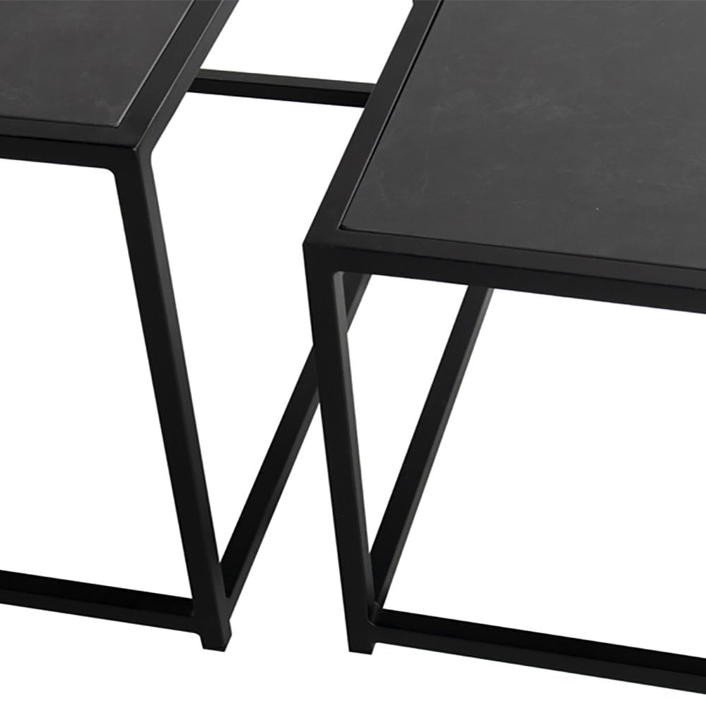 Hartman Set van 2 Bijzettafels - Marie - Keramiek Blad - Hoogwaardig Aluminium Frame - Weerbestendig - Zwart