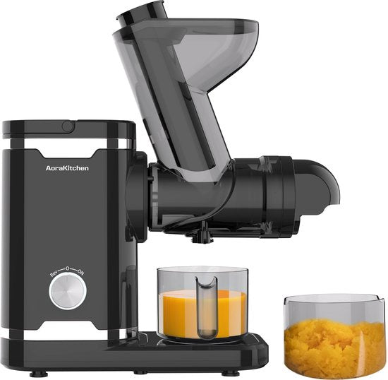 AoraKitchen Slowjuicer - met Omkeerfunctie - Sapcentrifuge - 500 ML - Juicer - voor Groenten en Fruit - Fruitpers - Zwart