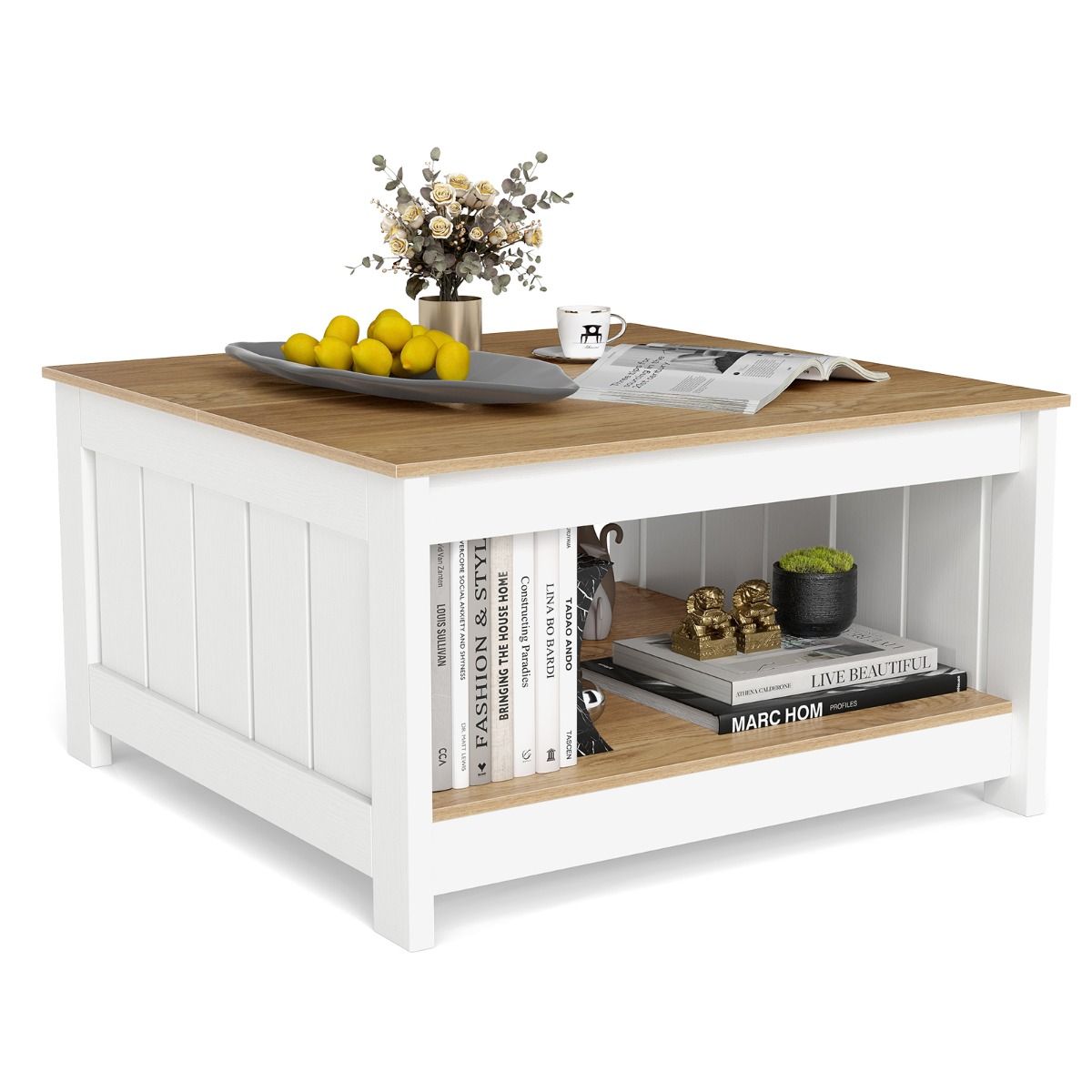 Coast Salontafel set van 2 - 2-laags - met opbergruimte - naturel & wit